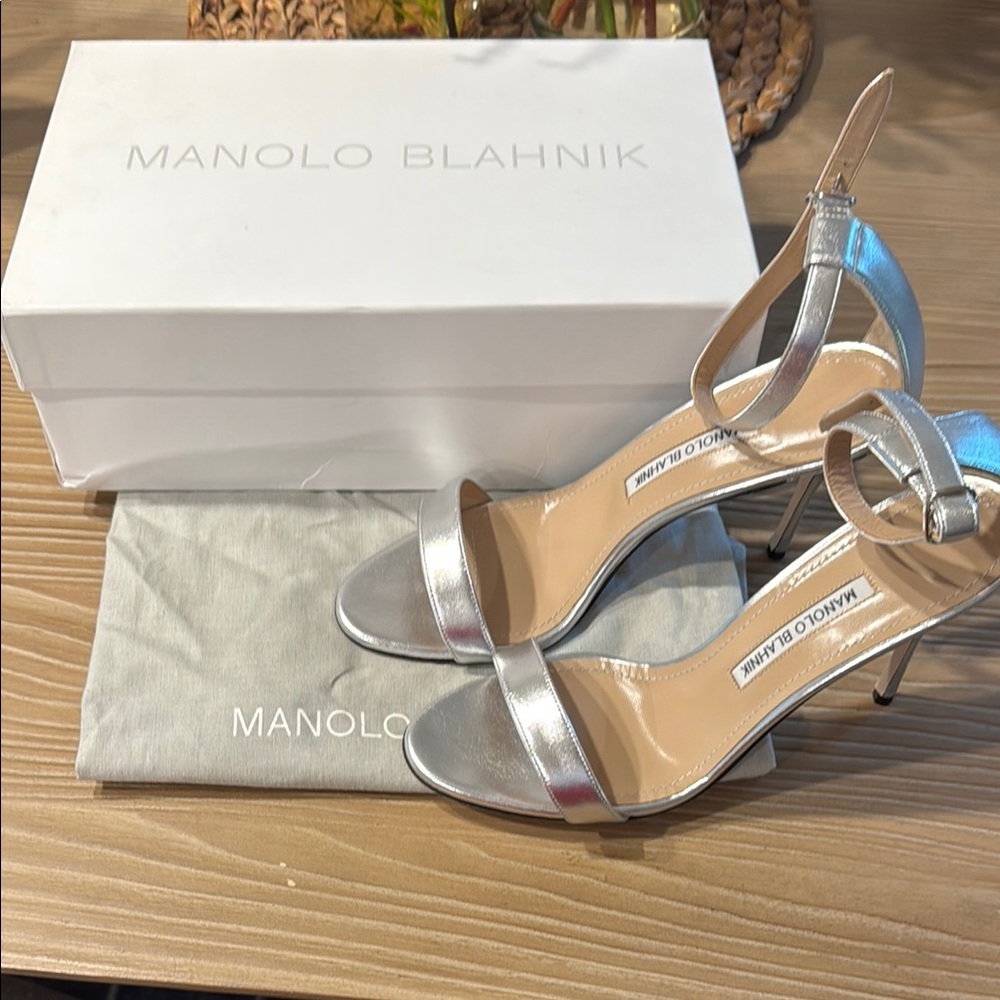 Manolo Blahnik Chaos Silver Women's Heels NIB